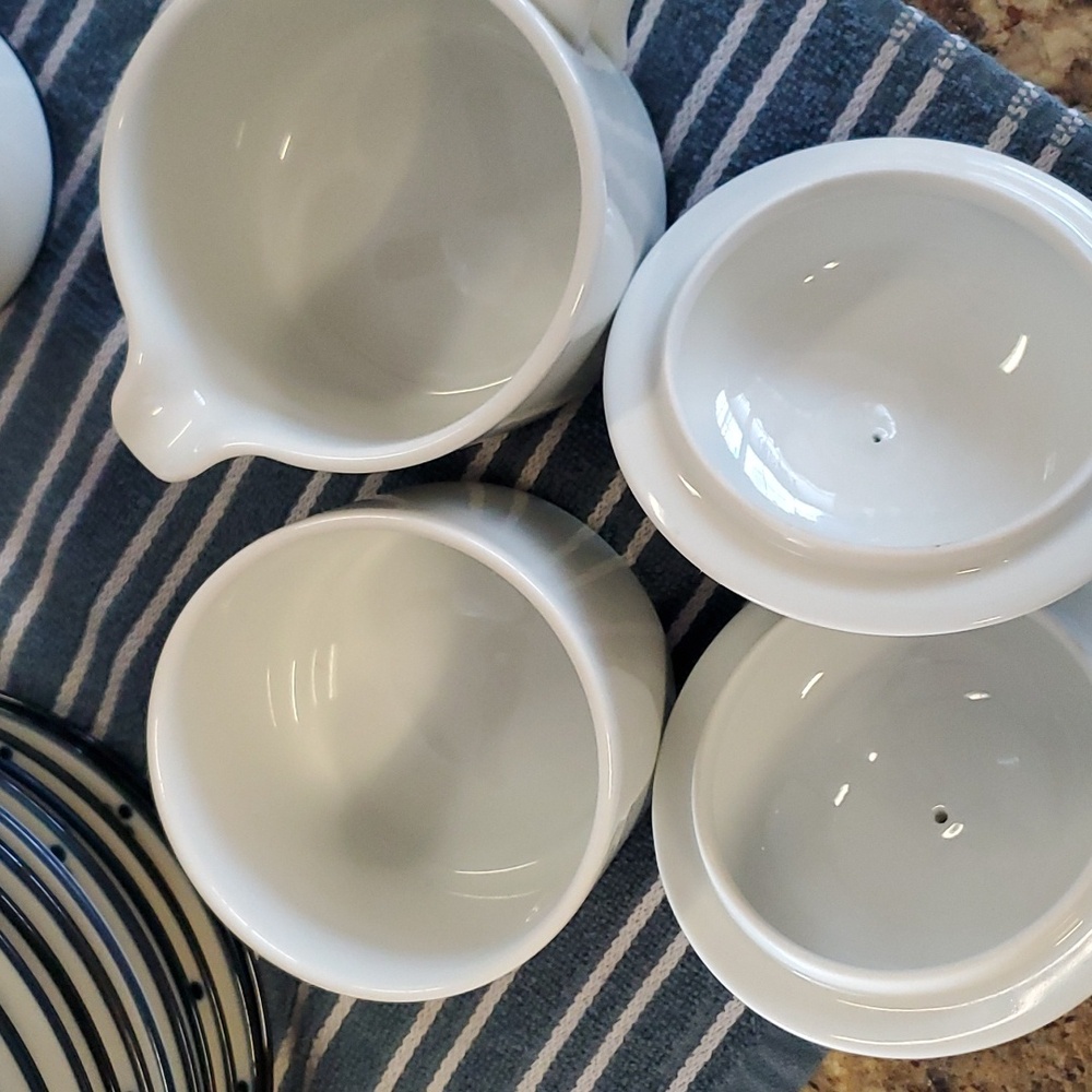 Dansk Bistro Fredriksborg Blue Coffee Mugs Saucers Cream Sugar Set of 30 - Picture 7 of 12